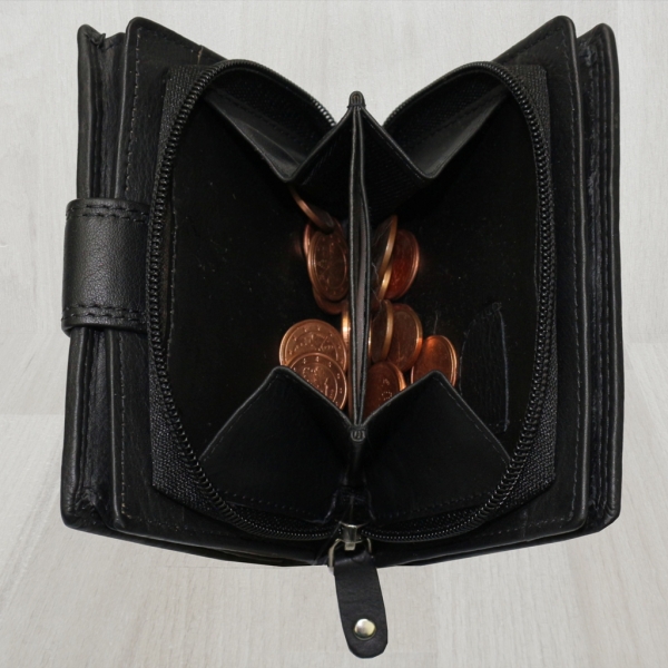 flevado Damengeldbörse Brieftasche Echt Leder mit Riegelverschluss RFID Schutz Handarbeit Schwarz